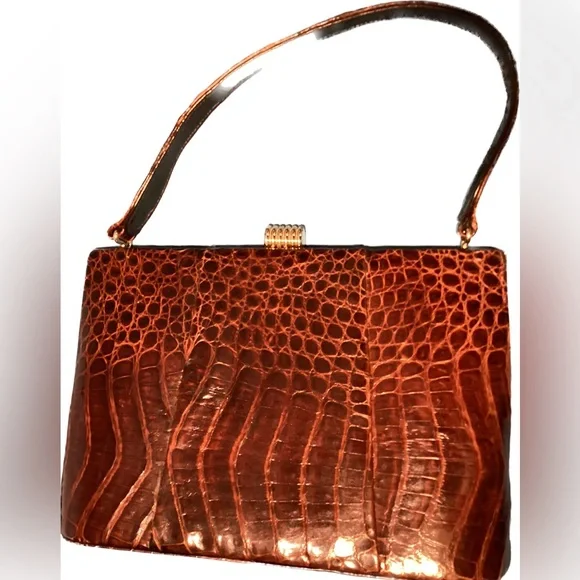 ESCORT Vintage Alligator Reptile Kelly Purse Handbag w/Mirror 1950s